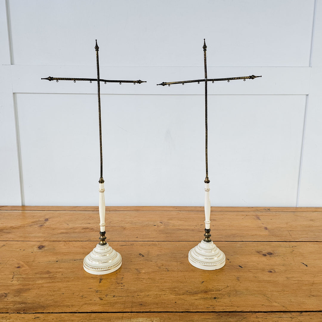 Antique Victorian brass and porcelain church banner stands
