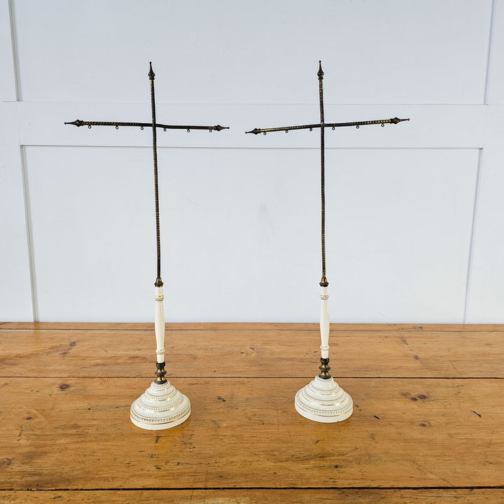 Antique Victorian brass and porcelain church banner stands
