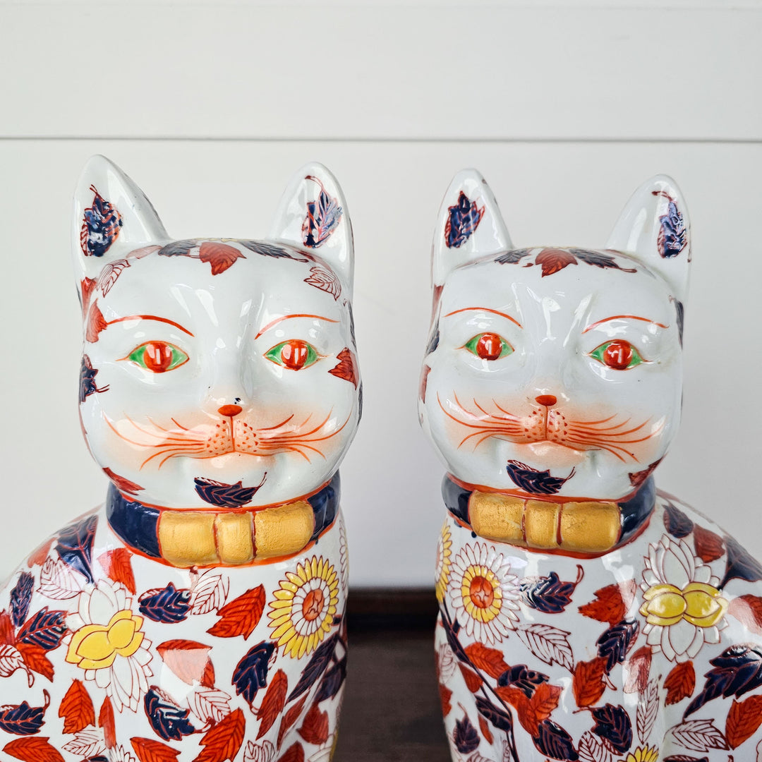 Pair of Vintage Chinese Imari Style Porcelain Cats, 1980's