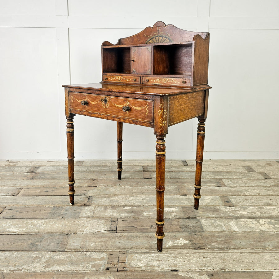 Victorian painted pine writing desk with gallery top and scumble finish
