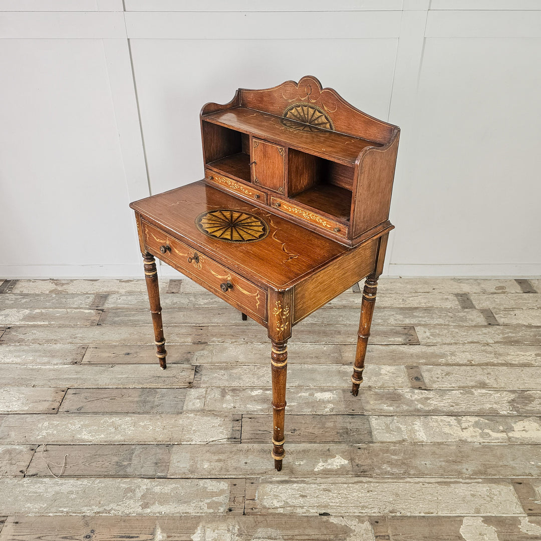 Pine writing desk with scumbled surface and delicate painted details
