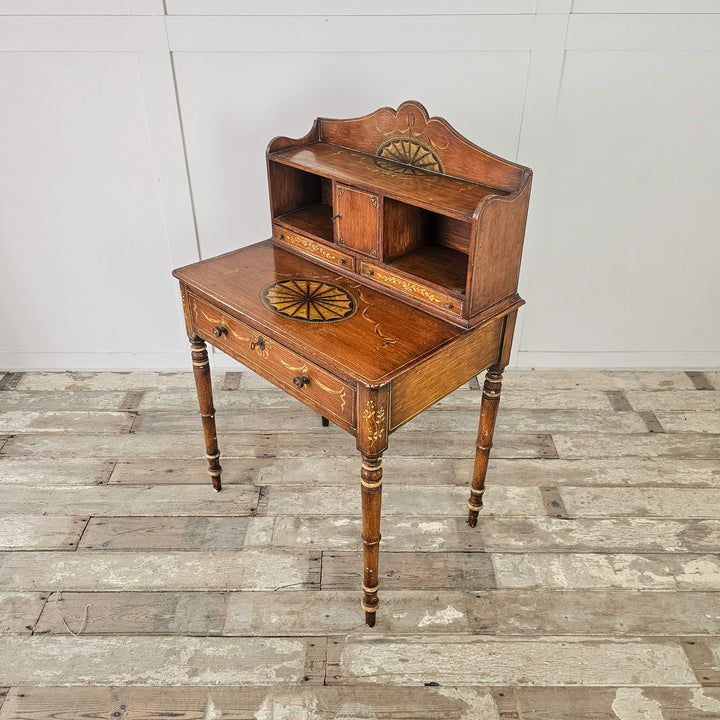 Pine writing desk with scumbled surface and delicate painted details
