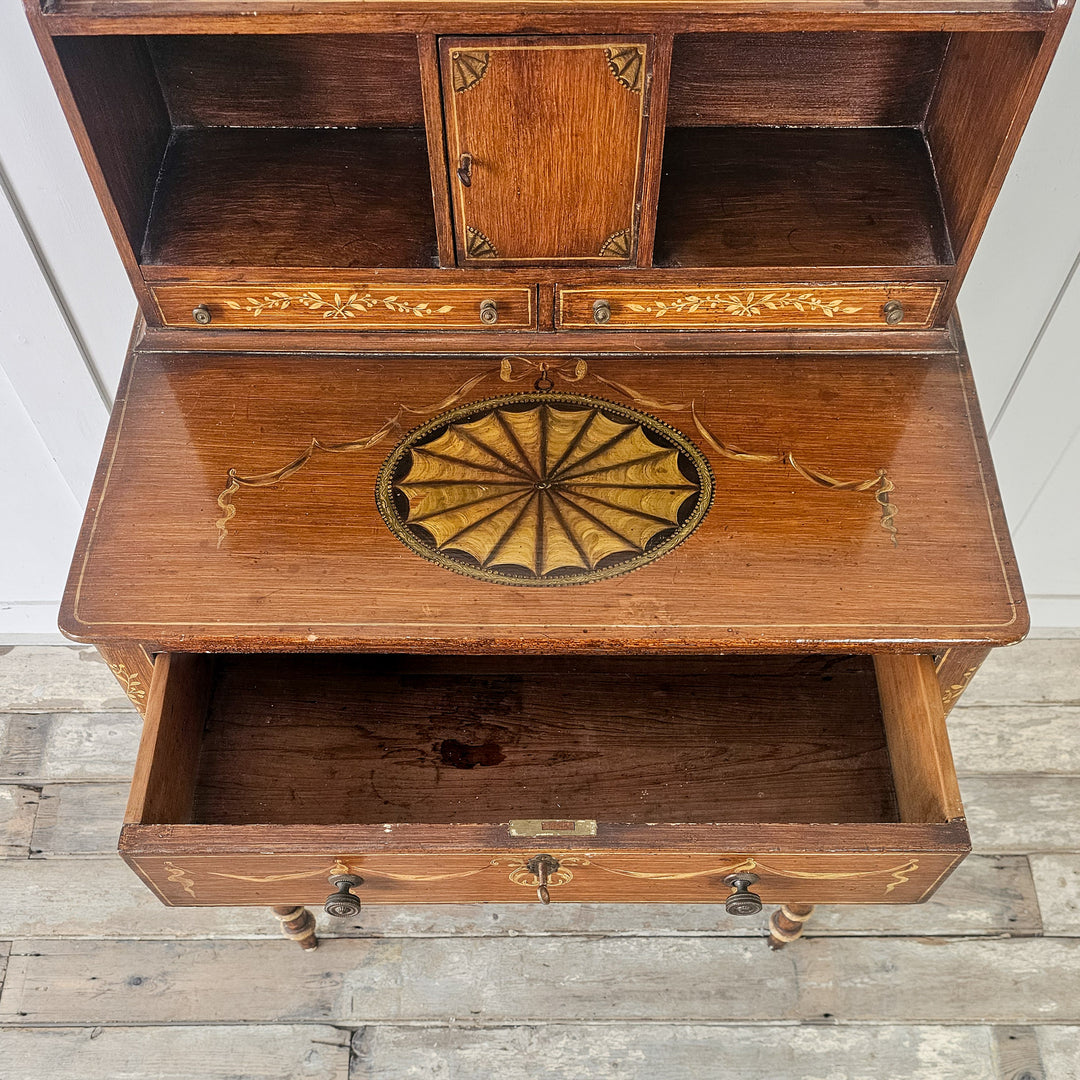 Victorian table with drawer, cupboard and upper pigeonhole compartments
