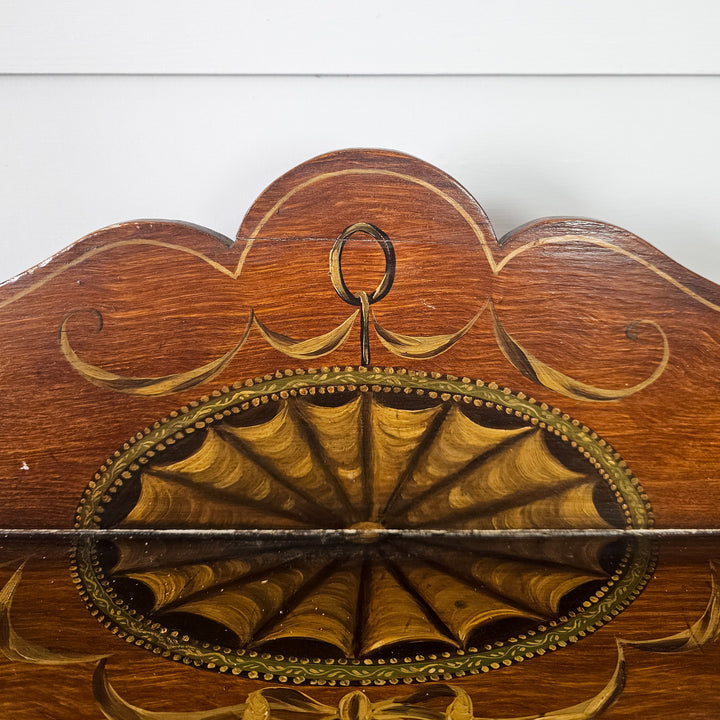 Painted pine desk with single drawer, cupboard, and gallery detail
