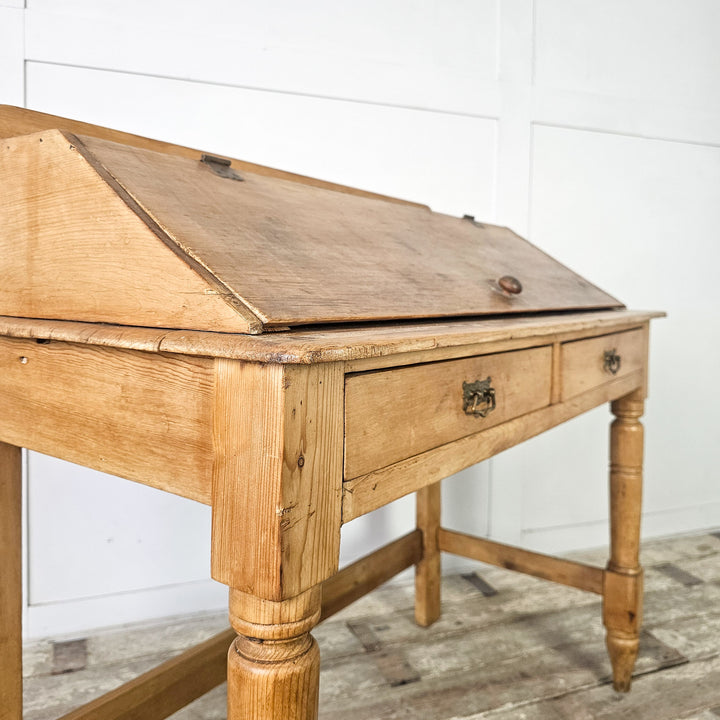 Antique pine console table with lift-up lid and drawer fronts
