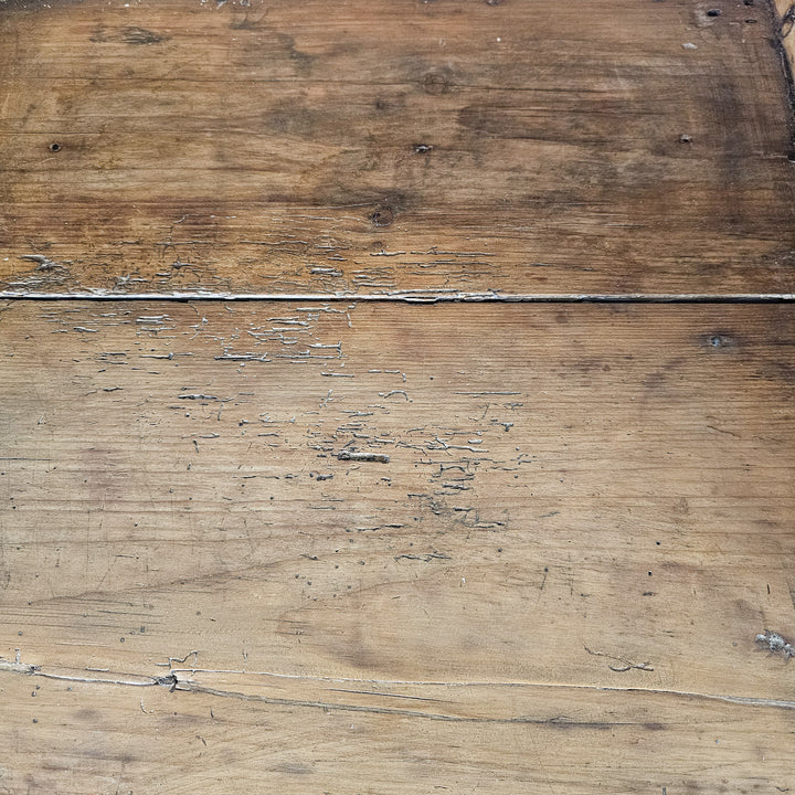 19th century pine desk with turned legs and storage drawers
