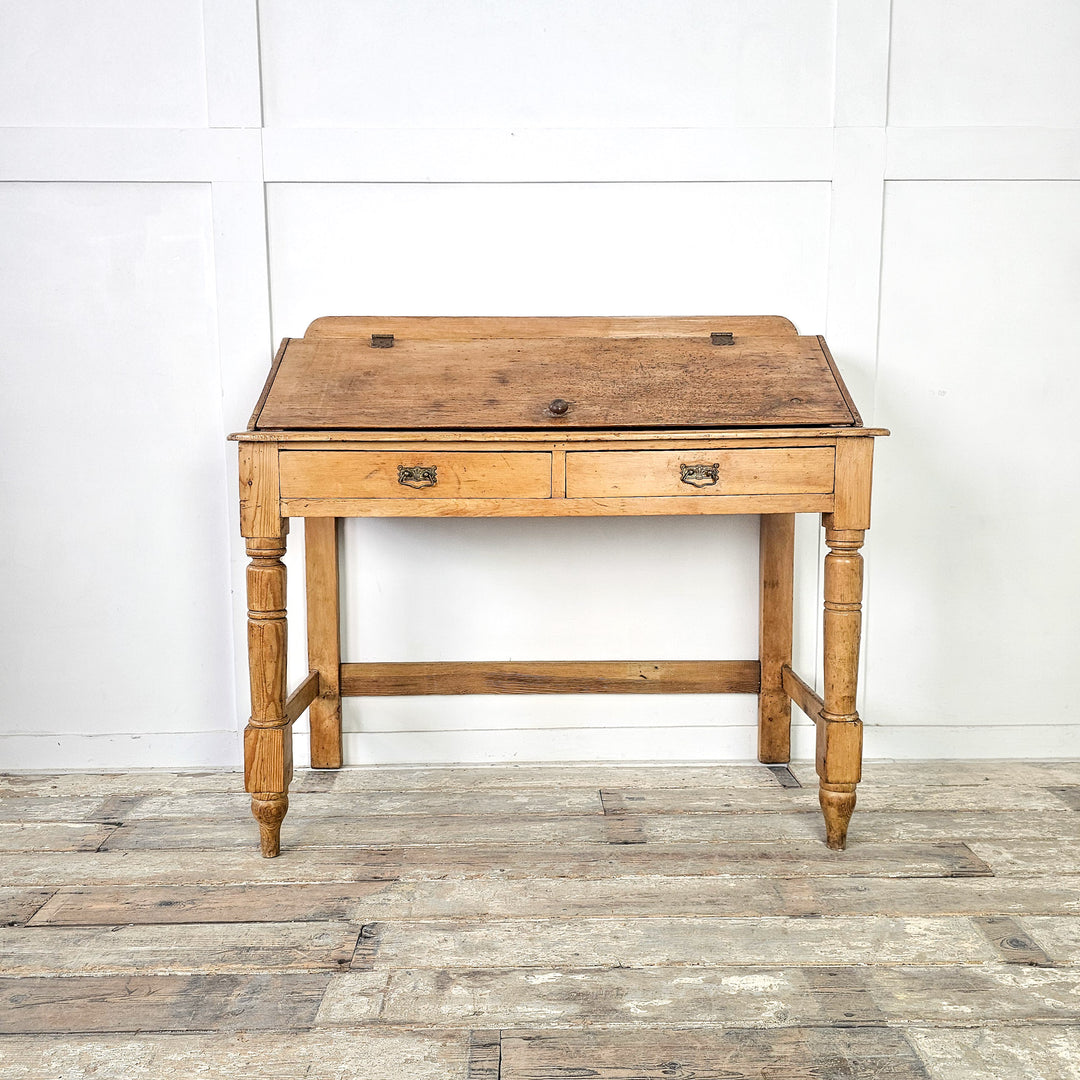 19th century rustic pine desk with turned front legs