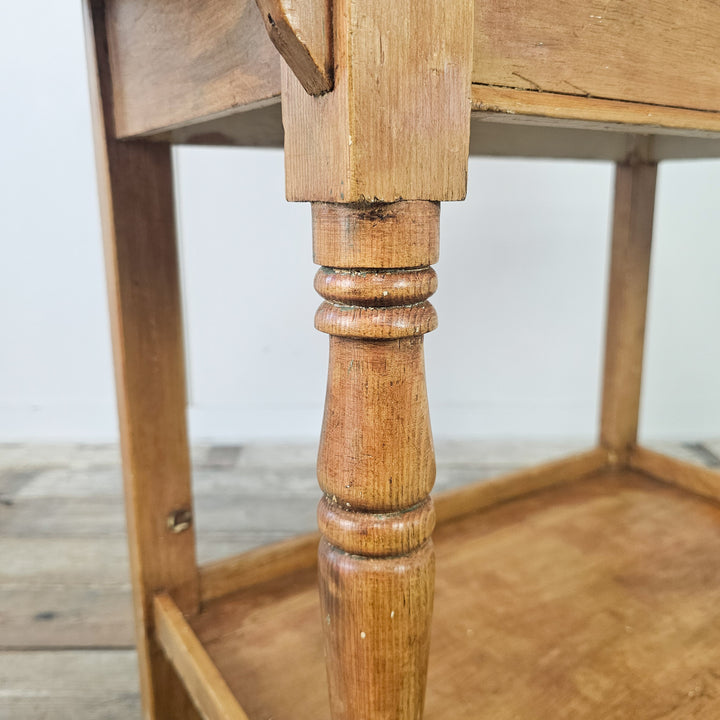 Rustic Pine Washstand - Two-drawer console table with turned legs