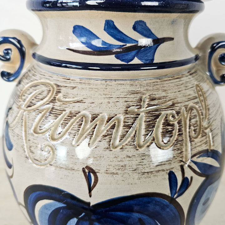 Vintage West German Ceramic Rumtopf Jar with Lid - Mid-century decor accent. Perfect for storage or display in kitchen or hallway.