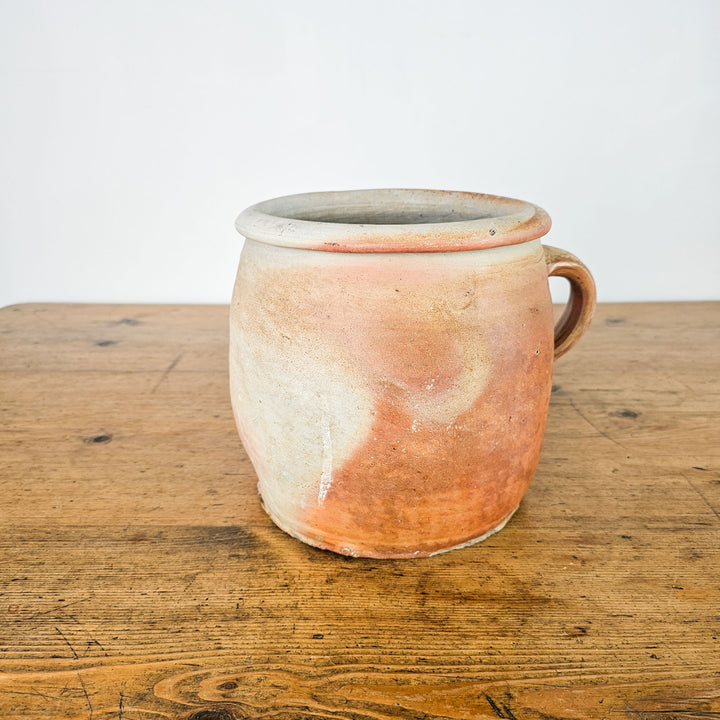 Softly glazed finish on a 19th-century French confit pot.