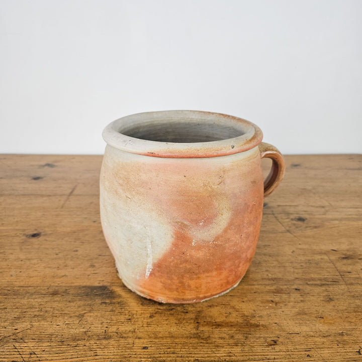 19th-century French rillette pot with handle and glazed finish.