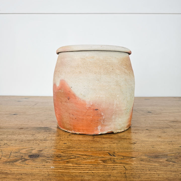 Antique rillette pot from France, perfect for decorative use or as a planter.