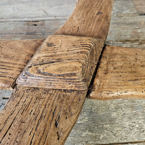 "Old French table with sturdy construction and wax seal."

