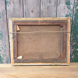 A richly coloured 19th century still life oil painting showing a carefully arranged composition of flowers and fruit, framed in gilt and ready to hang as antique artwork in a traditional setting.
