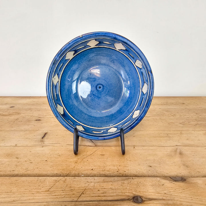 Handmade blue bowl with white diamonds