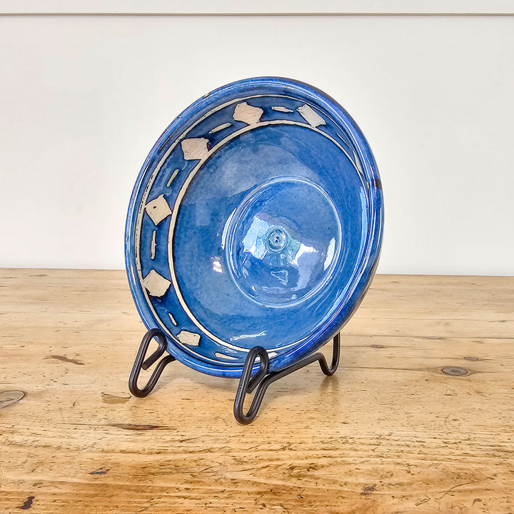 Glazed blue studio pottery bowl