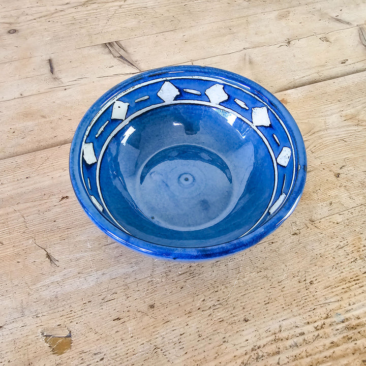 Unique vintage bowl with white diamond design