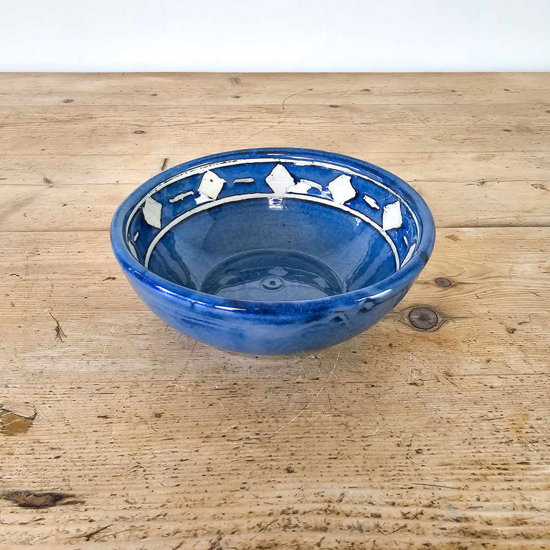 Blue vintage bowl with diamond pattern