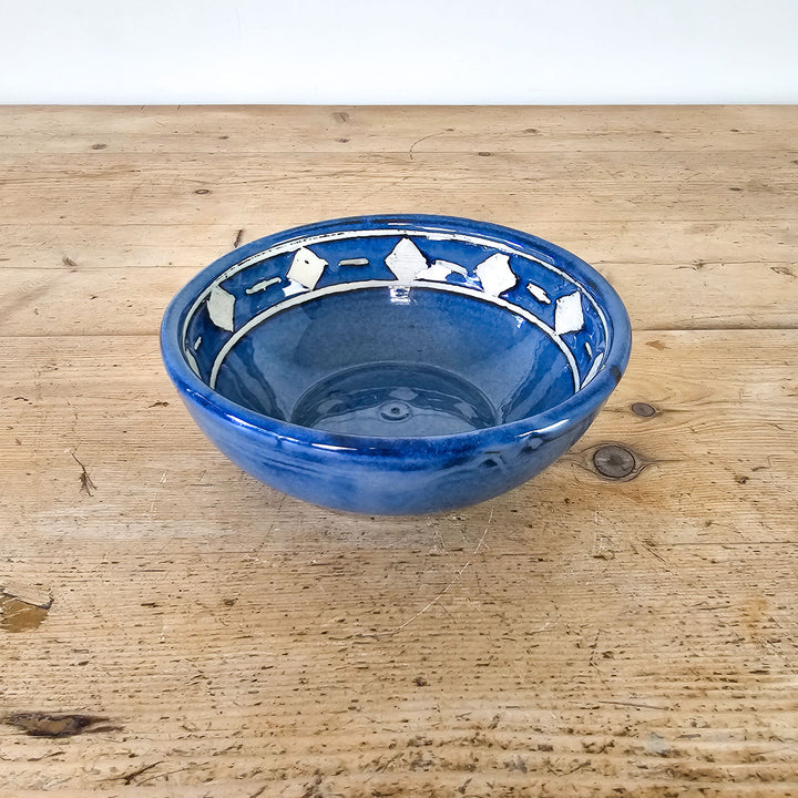 Blue vintage bowl with diamond pattern