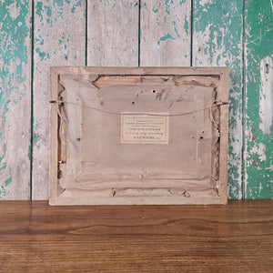 1800s landscape oil painting in gold gilt frame, original Victorian artwork featuring countryside subject in soft tones, a beautiful addition to bedroom, hallway, or living space walls.
