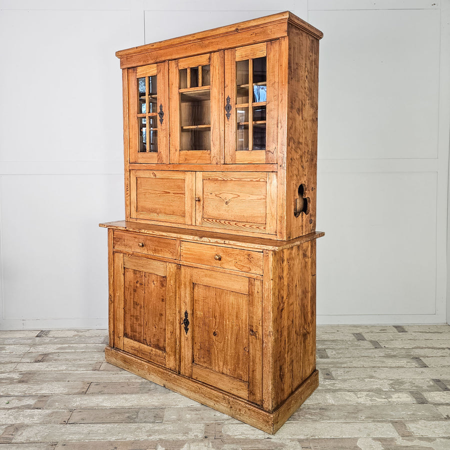 Antique pine hutch with glazed doors
