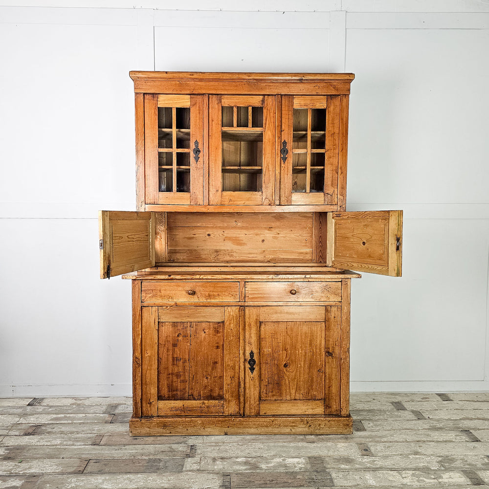 Glazed pine hutch for kitchen storage
