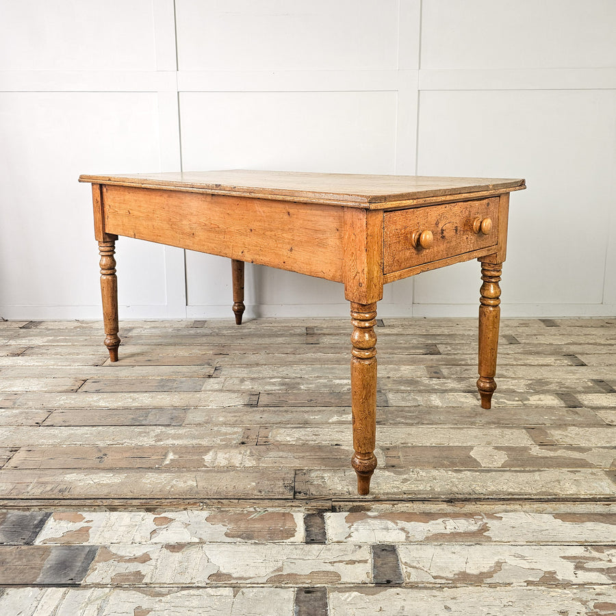 19th century pine farmhouse table with turned legs
