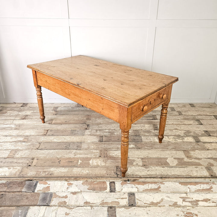 rustic antique kitchen table with deep top and drawers
