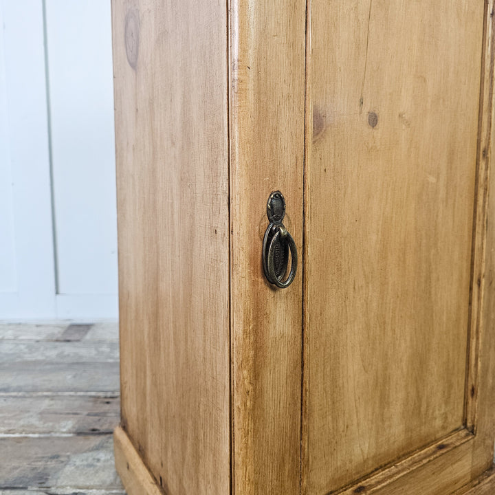 Pine bedside cupboard with panelled front
