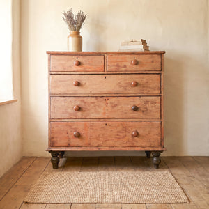 Antique Victorian pine chest of drawers with five graduating drawers and an original buttermilk painted finish
