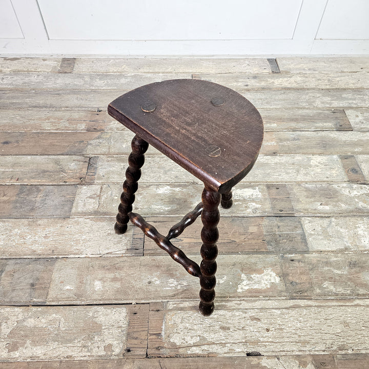 Antique oak bobbin stool, early to mid-20th century.
