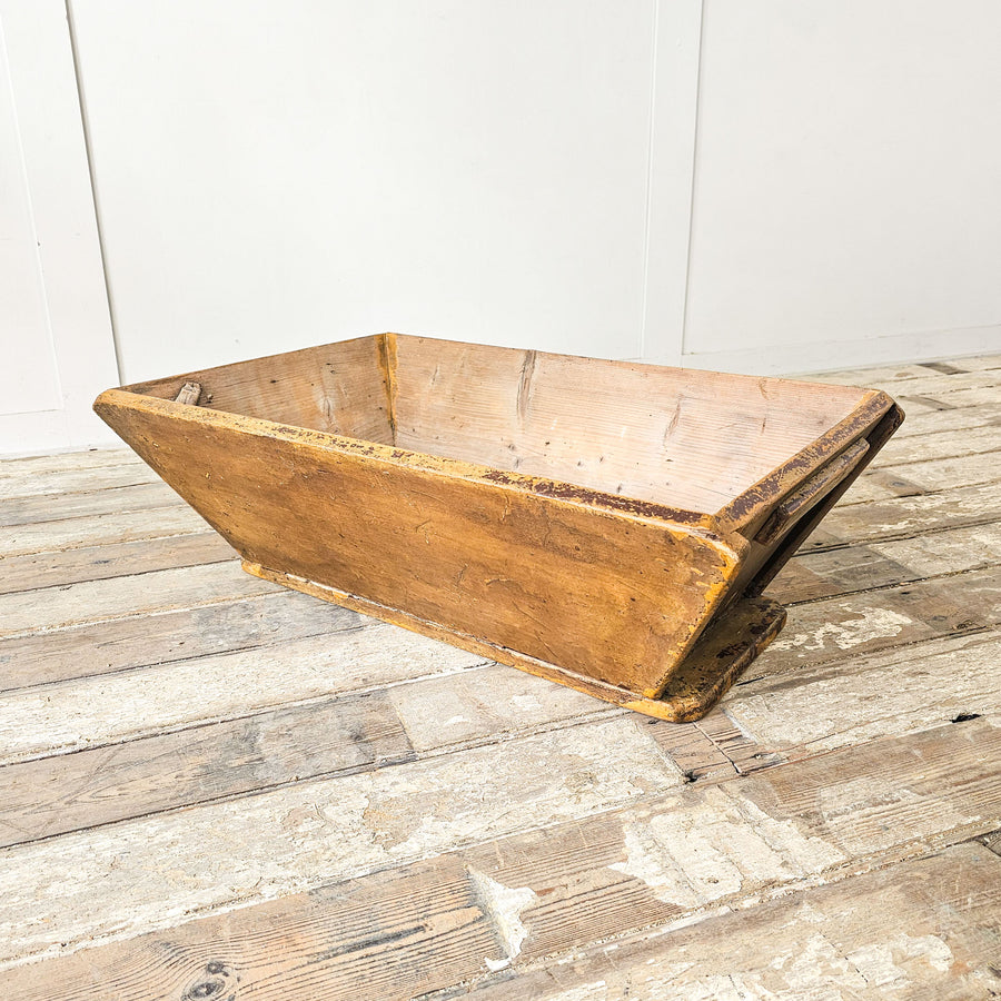 19th-century antique pine dough trough with wooden handles