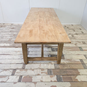19th century kitchen table with scrubbed poplar top and ochre painted pine base
