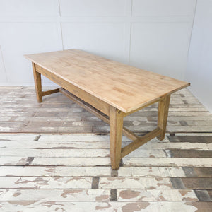 Large Victorian prep table with scrubbed top and original painted pine base
