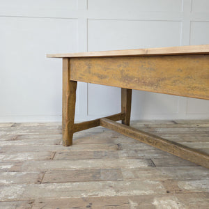 19th century dining table with chunky square legs and scrubbed poplar top