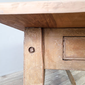 Victorian work table with H-stretcher base and original ochre painted finish