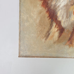 Vintage dog study of a Rough Collie in oil on canvas on its original wooden stretcher frame.
