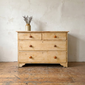 Antique Victorian pine chest of drawers with a beautiful original pale straw painted finish and turned wooden knobs
