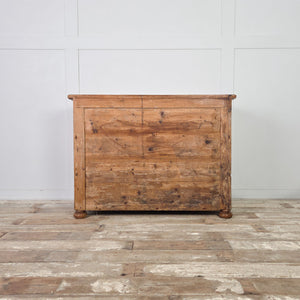 Antique pine farmhouse chest of drawers, early 20th century, featuring three full-width drawers and carved detailing.