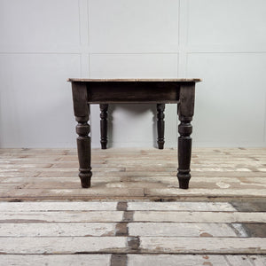 19th Century Victorian farmhouse dining table in pine with a planked sycamore top and a single apron drawer with glass knobs.
