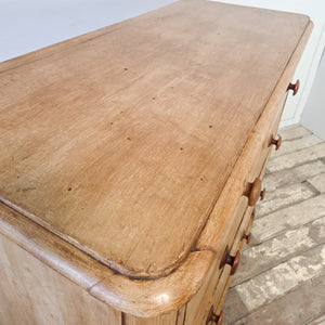 Antique pine five drawer chest in country style with original painted finish and turned wooden knobs
